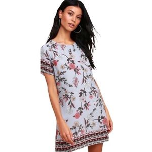 Lulus A-Flora-Ble Gray Floral Shift Dress - Size Small